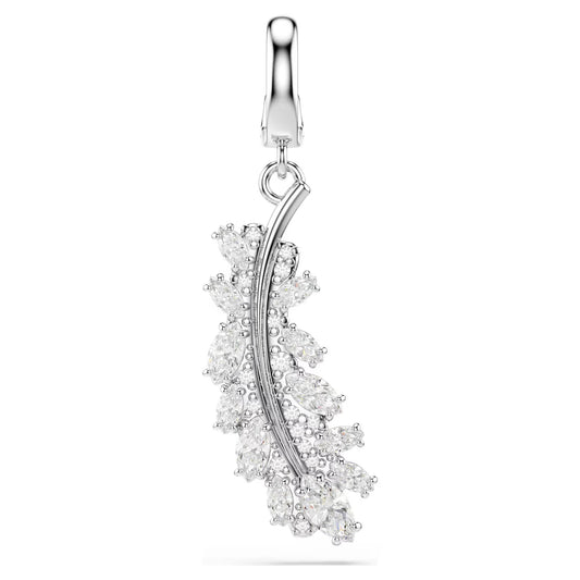 Vienna charm Mixed cuts, Feather, White, Rhodium plated
