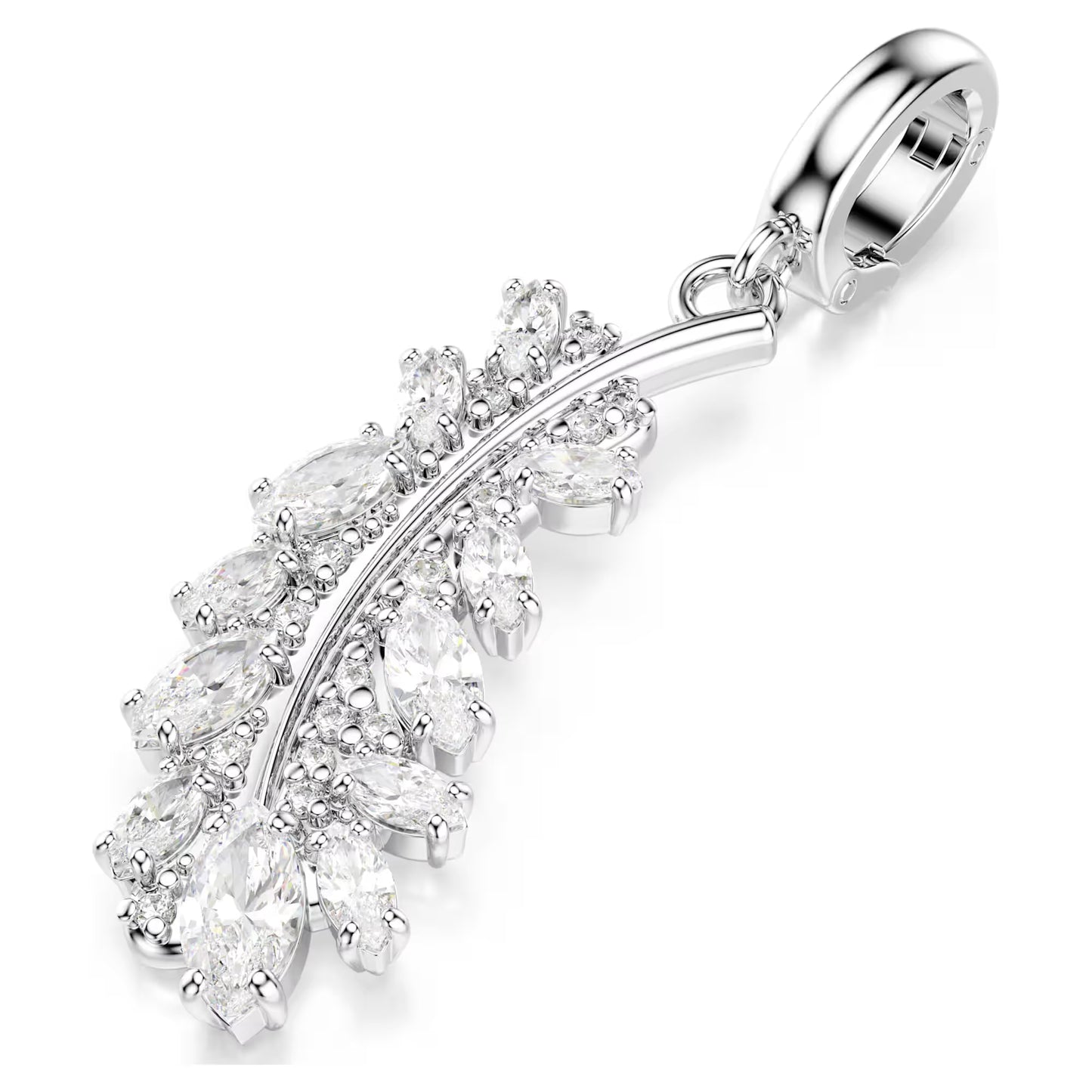 Vienna charm Mixed cuts, Feather, White, Rhodium plated
