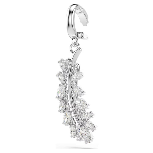 Vienna charm Mixed cuts, Feather, White, Rhodium plated