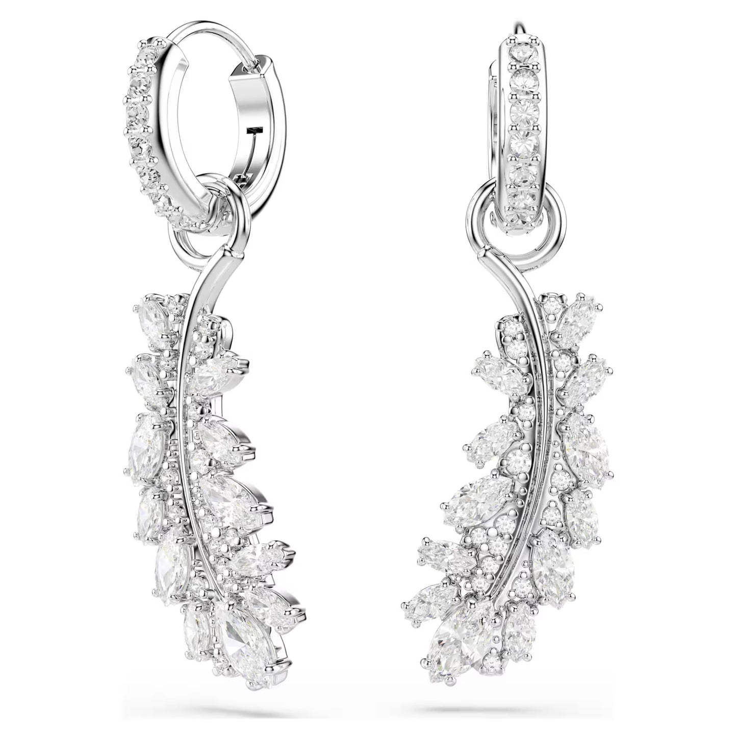 Vienna earrings Mixed cuts, Feather, White, Rhodium plated