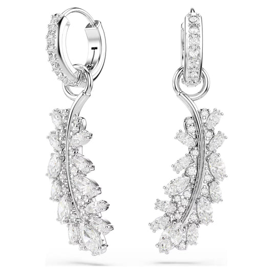Vienna earrings Mixed cuts, Feather, White, Rhodium plated