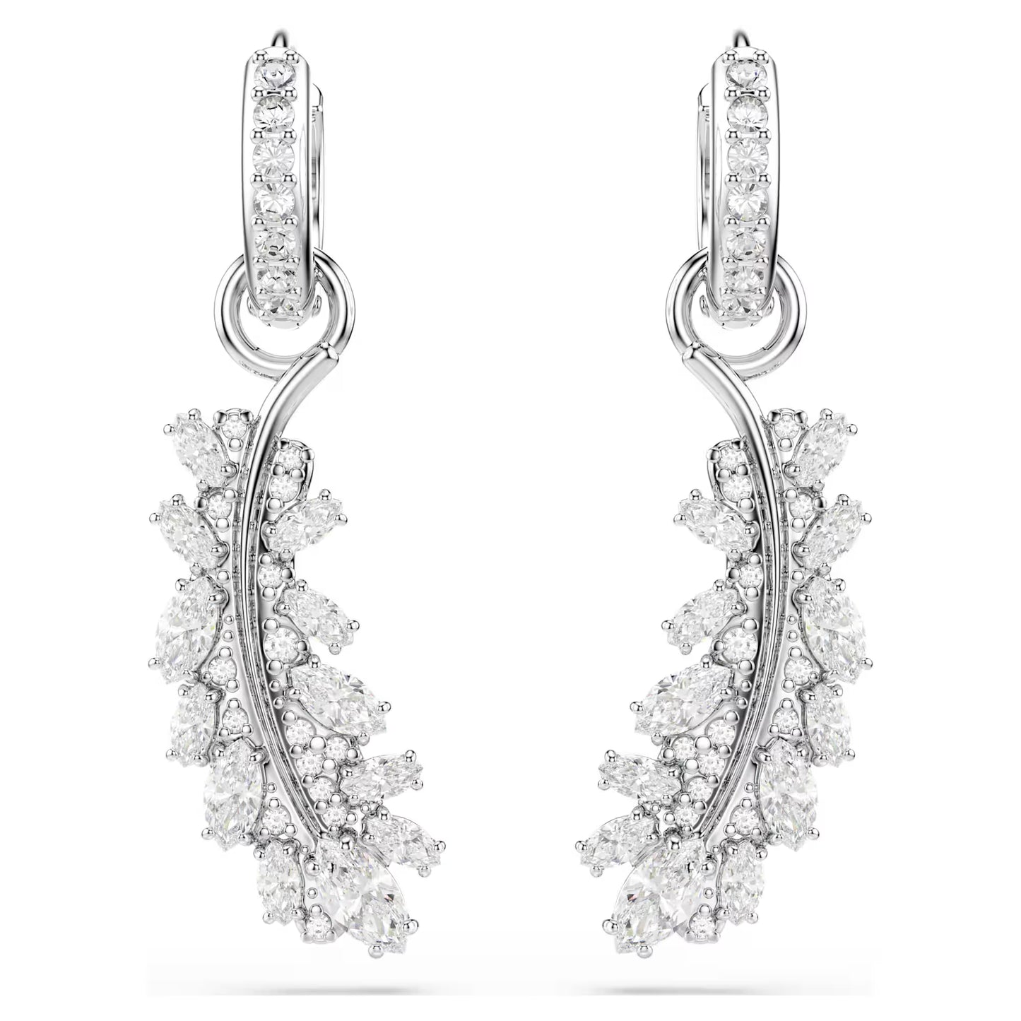 Vienna earrings Mixed cuts, Feather, White, Rhodium plated