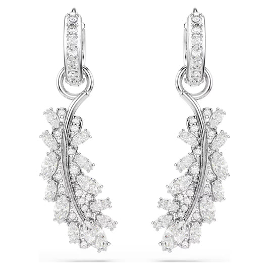 Vienna earrings Mixed cuts, Feather, White, Rhodium plated