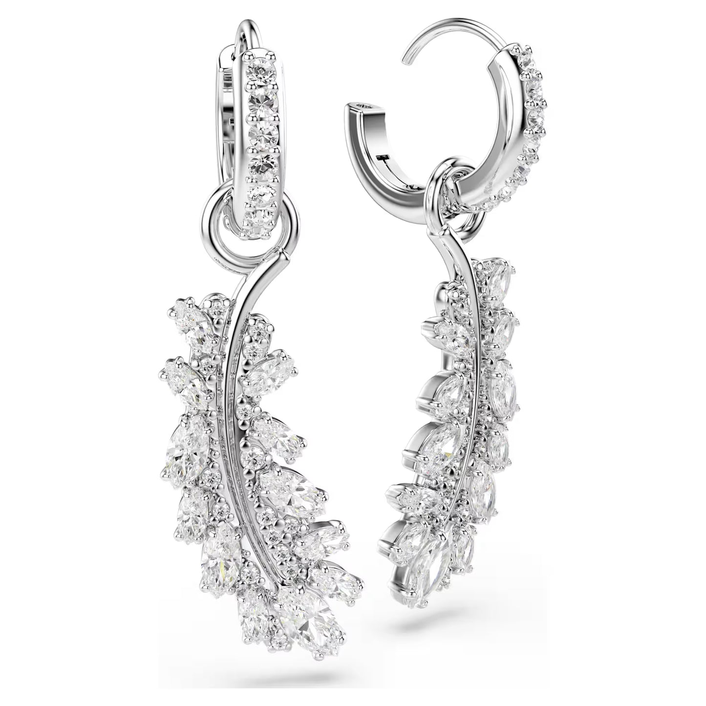 Vienna earrings Mixed cuts, Feather, White, Rhodium plated