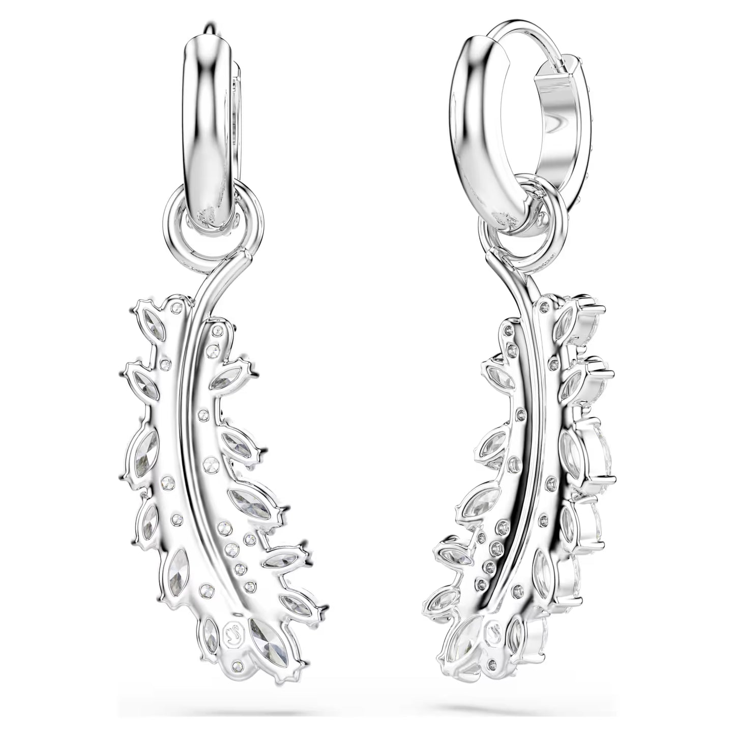 Vienna earrings Mixed cuts, Feather, White, Rhodium plated