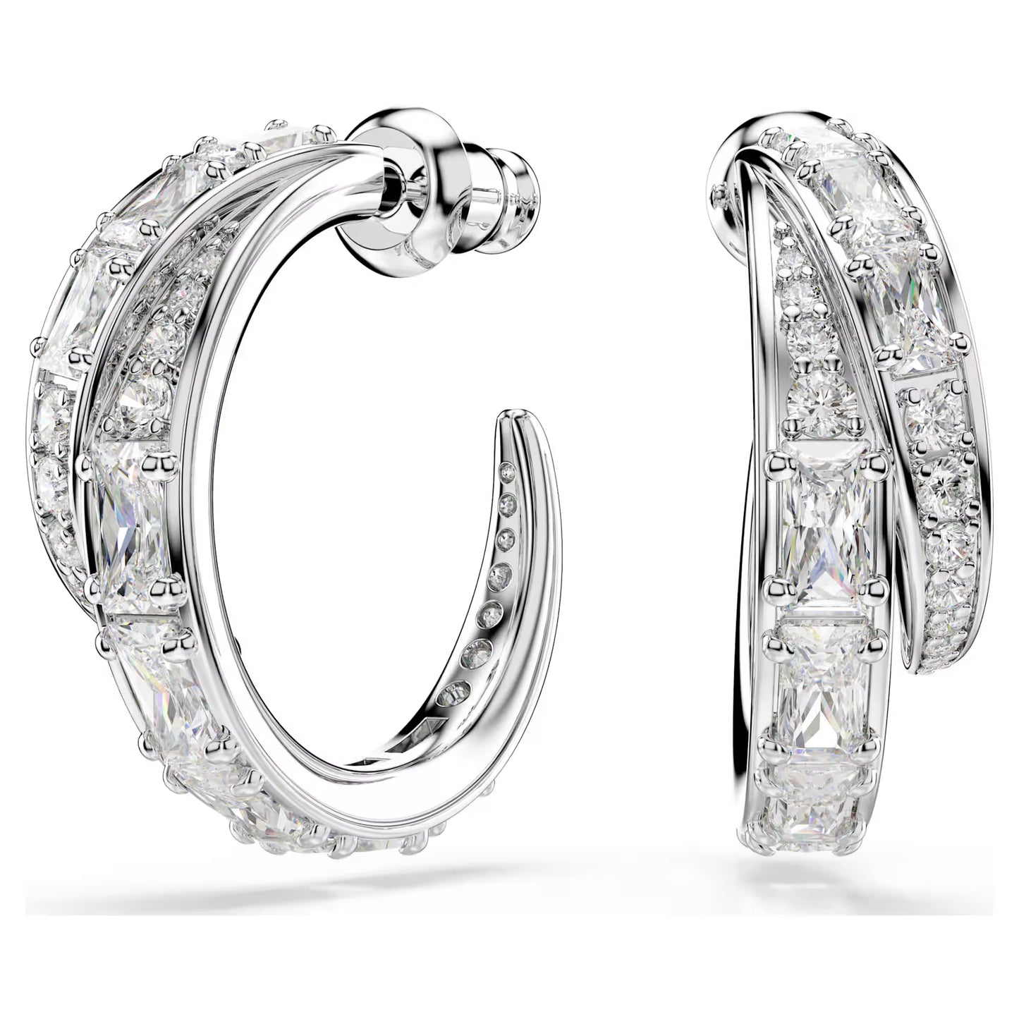 Vienna Hoop Earrings Mixed cuts, White, Rhodium Plated