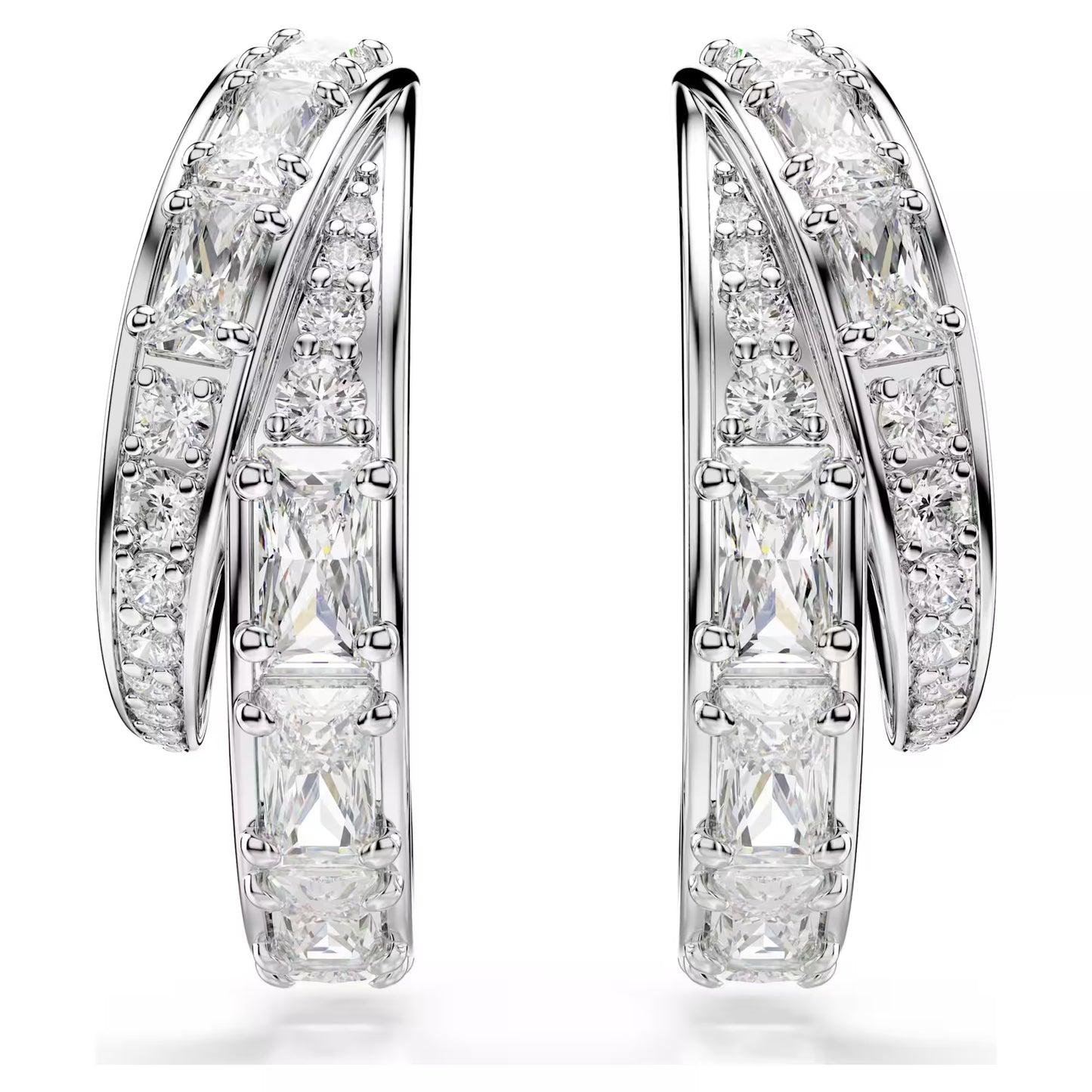 Vienna Hoop Earrings Mixed cuts, White, Rhodium Plated