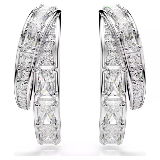 Vienna Hoop Earrings Mixed cuts, White, Rhodium Plated