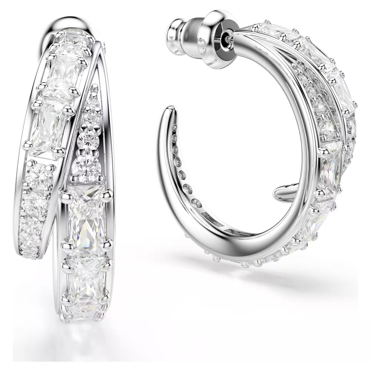 Vienna Hoop Earrings Mixed cuts, White, Rhodium Plated