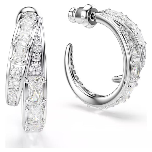 Vienna Hoop Earrings Mixed cuts, White, Rhodium Plated