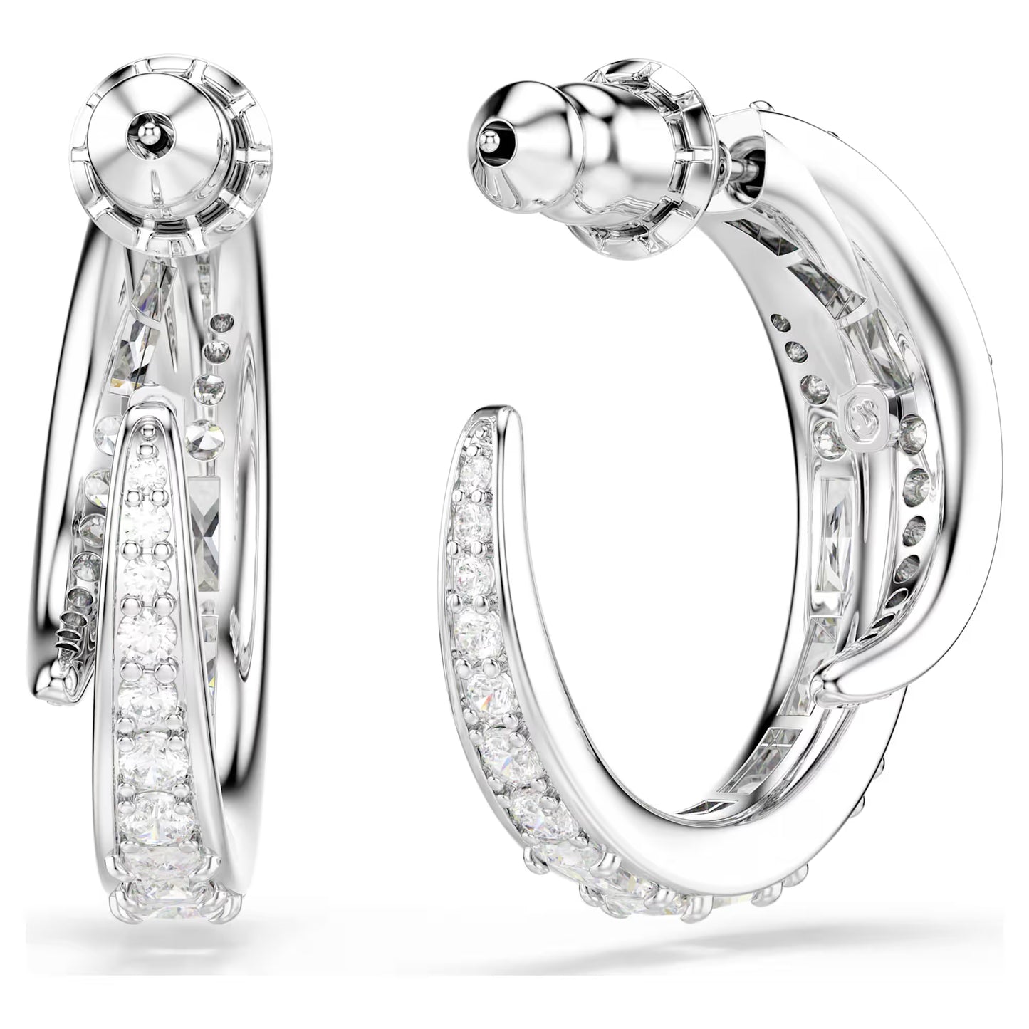 Vienna Hoop Earrings Mixed cuts, White, Rhodium Plated