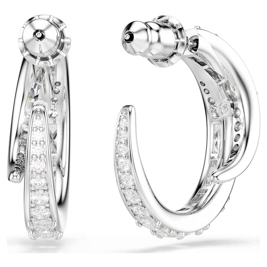 Vienna Hoop Earrings Mixed cuts, White, Rhodium Plated