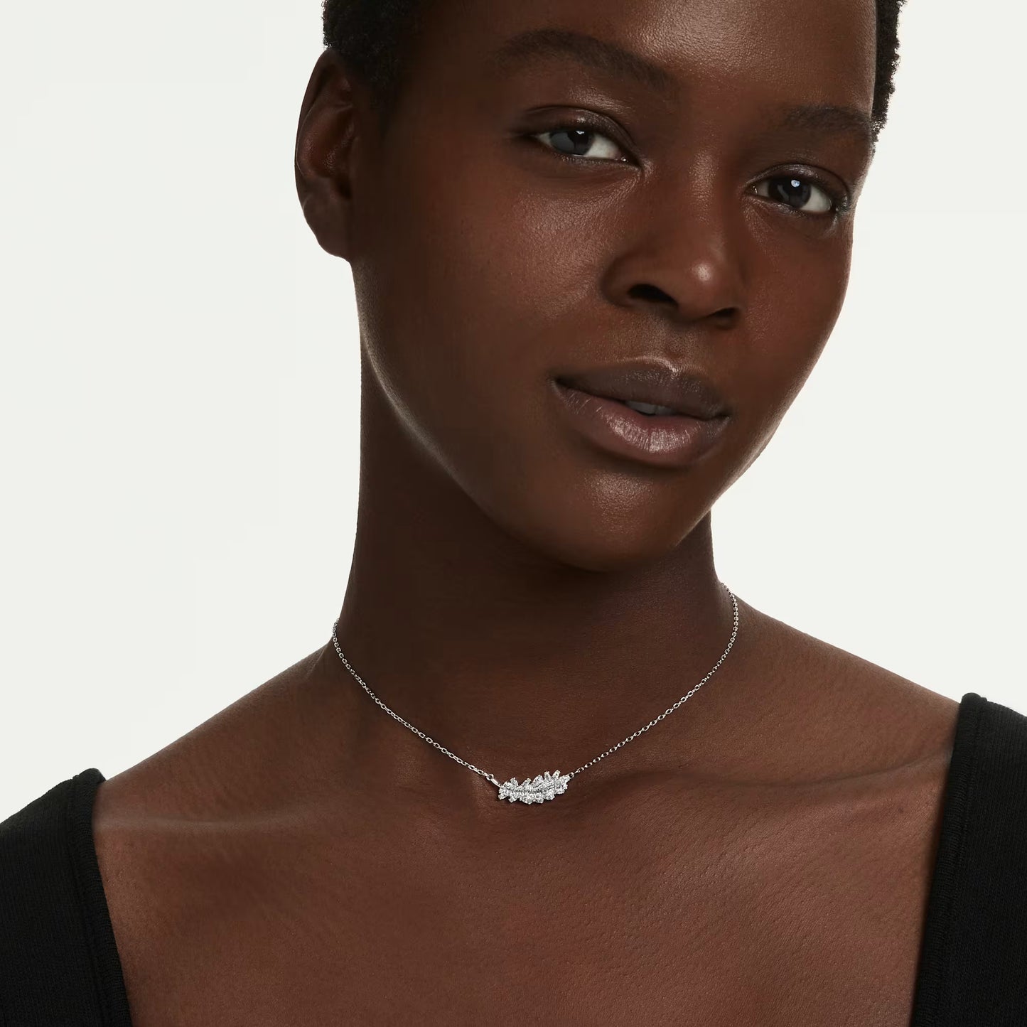 Vienna pendant Mixed cuts, Feather, White, Rhodium plated