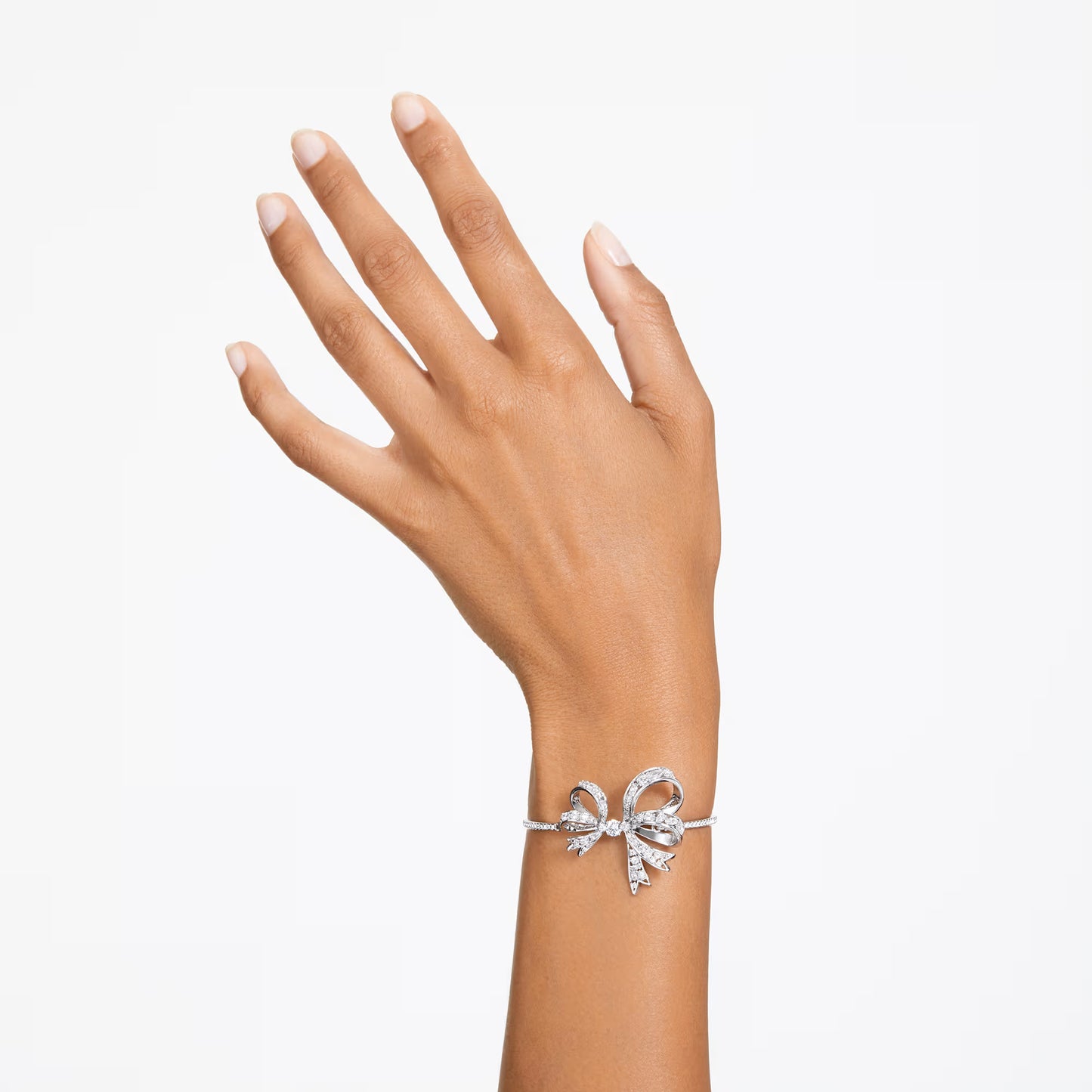 Volta bangle, Bow, White, Rhodium plated