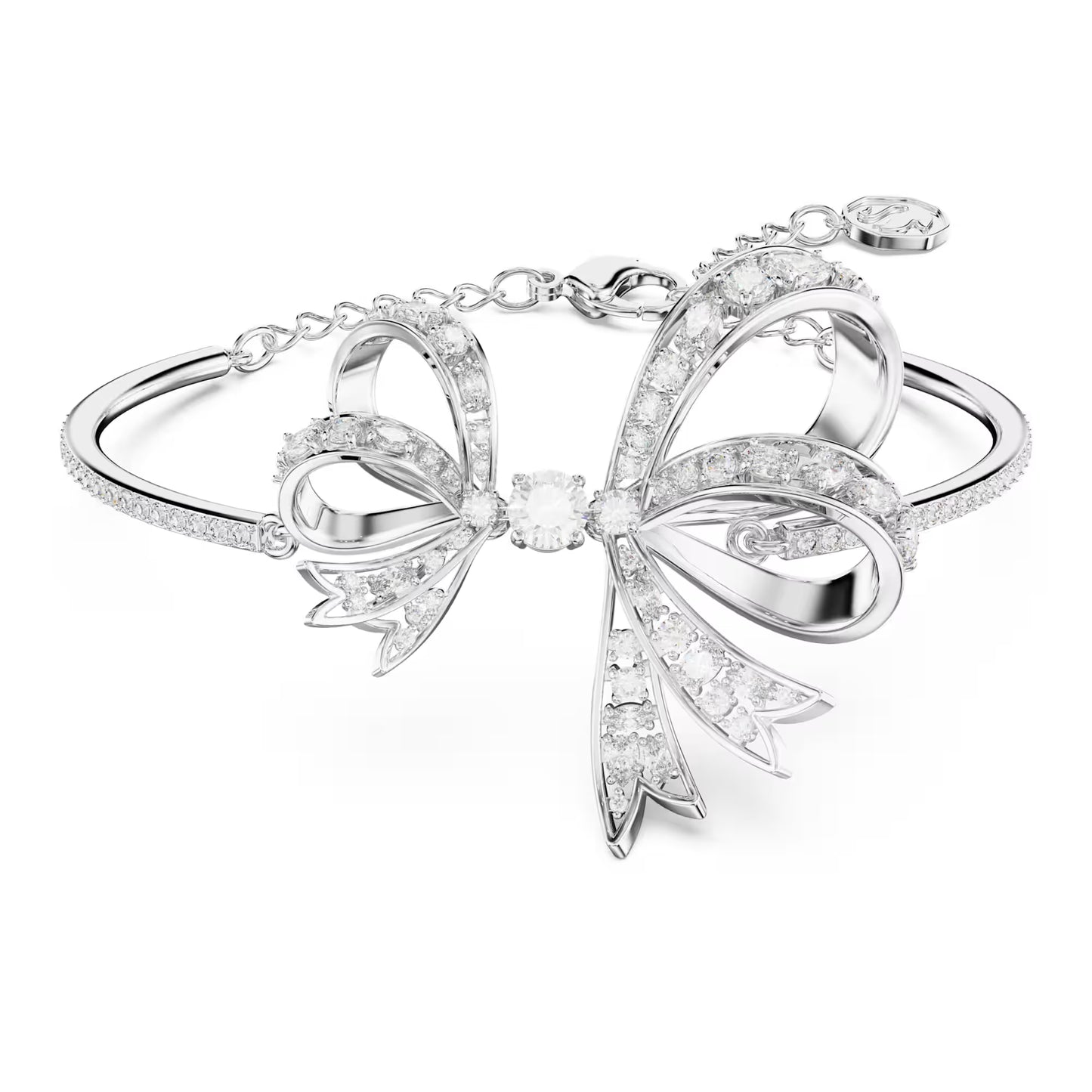 Volta bangle, Bow, White, Rhodium plated