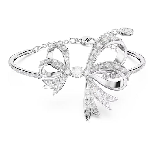Volta bangle, Bow, White, Rhodium plated