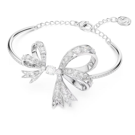 Volta bangle, Bow, White, Rhodium plated