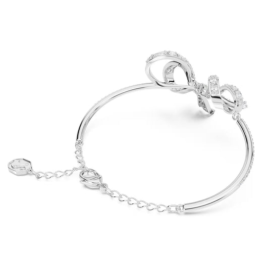 Volta bangle, Bow, White, Rhodium plated