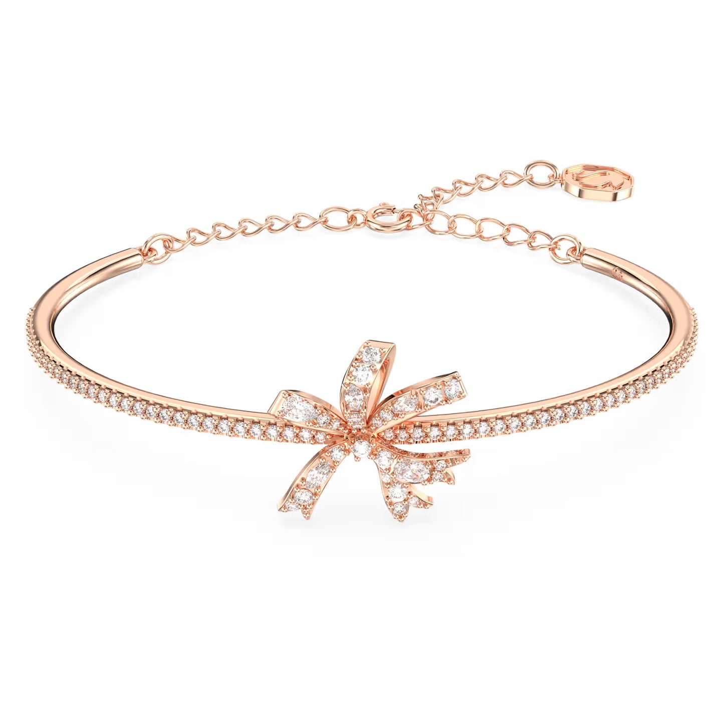 Volta bangle, Bow, White, Rose gold-tone