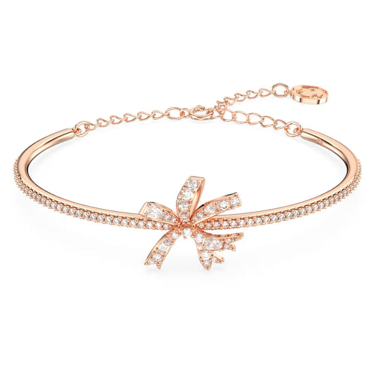 Volta bangle, Bow, White, Rose gold-tone
