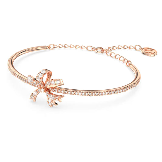 Volta bangle, Bow, White, Rose gold-tone