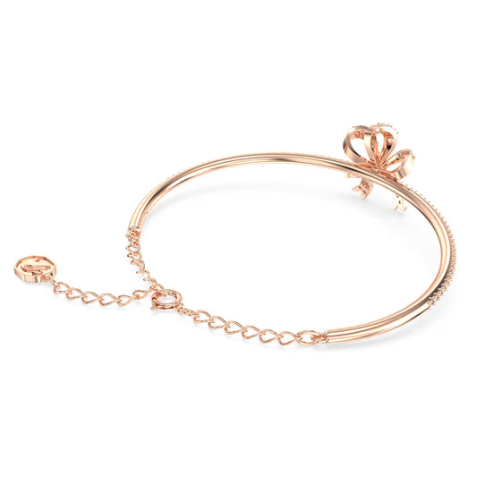Volta bangle, Bow, White, Rose gold-tone