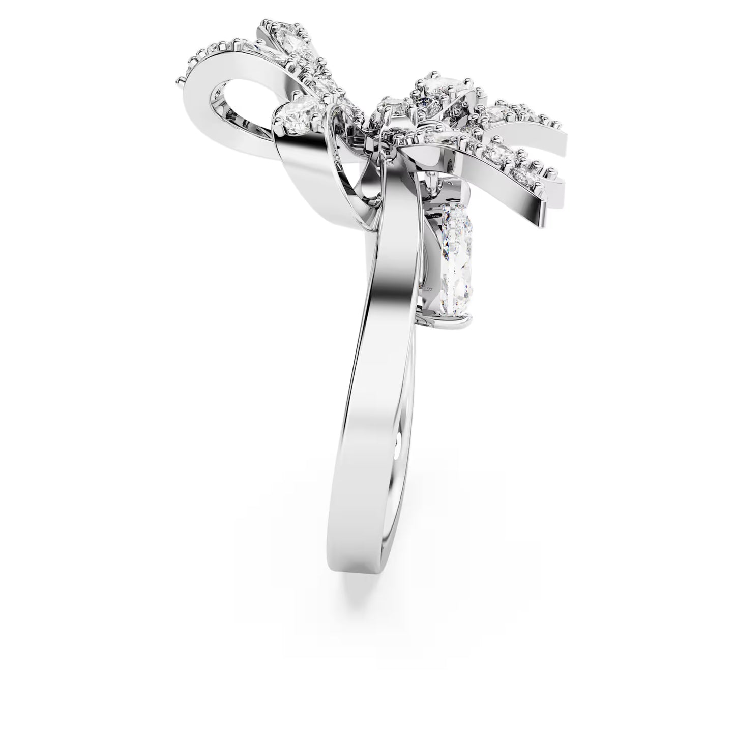 Volta cocktail ring, Bow, White, Rhodium plated