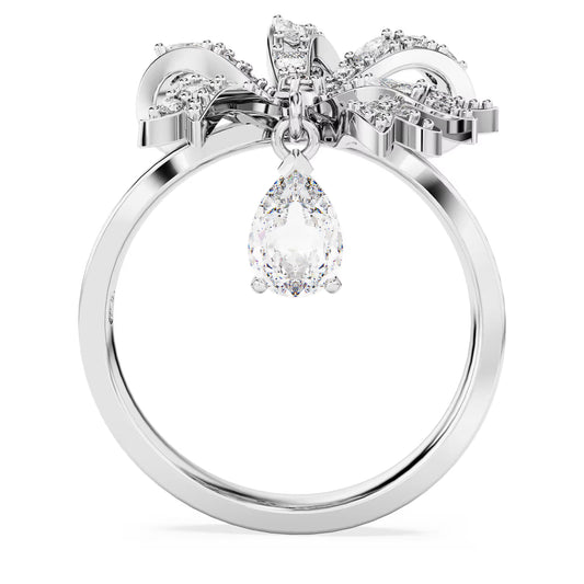 Volta cocktail ring, Bow, White, Rhodium plated
