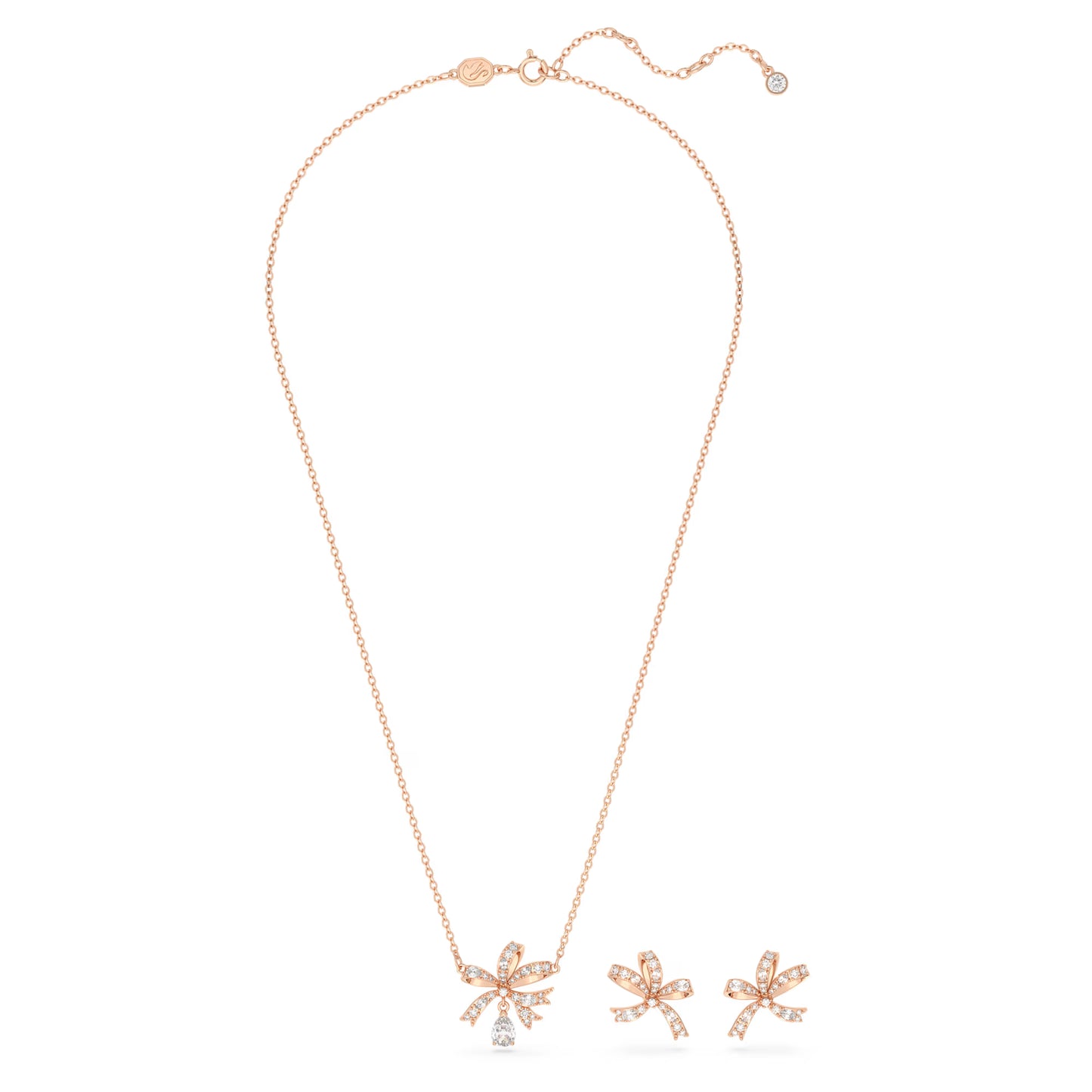 Volta set, Bow, White, Rose gold-tone plated