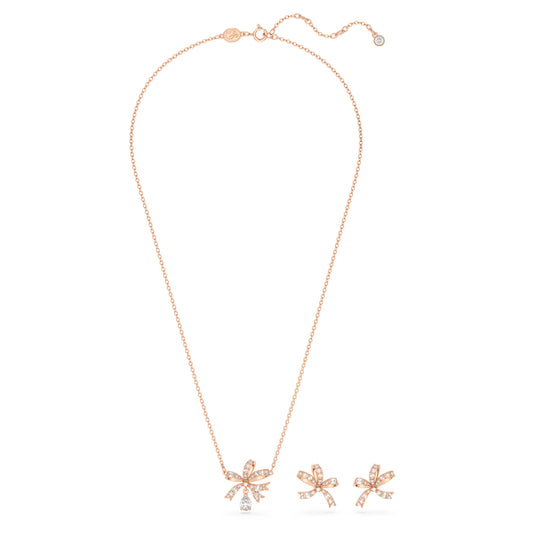 Volta set, Bow, White, Rose gold-tone plated