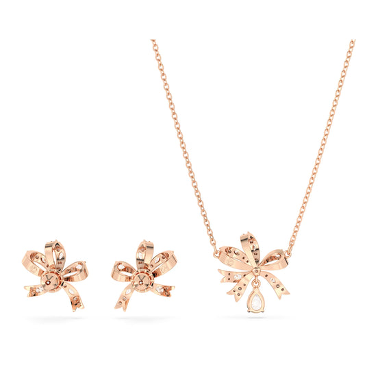 Volta set, Bow, White, Rose gold-tone plated
