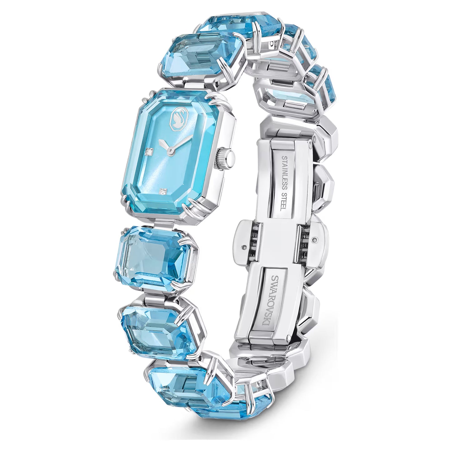 Watch, Octagon cut bracelet, Blue, Stainless steel