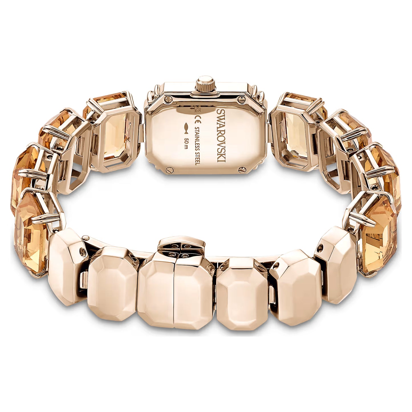 Watch, Octagon cut bracelet, Brown, Champagne gold-tone finish