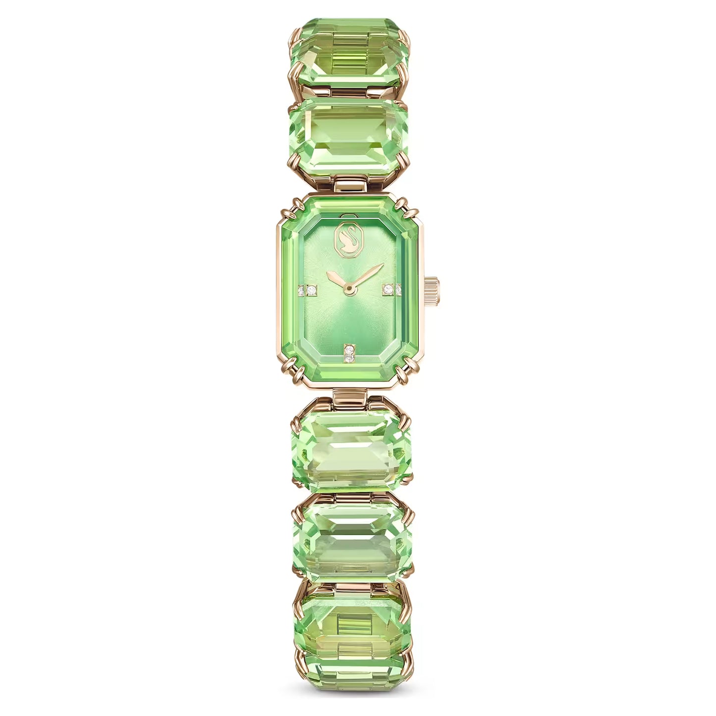 Watch, Octagon cut bracelet, Green, Champagne gold-tone finish