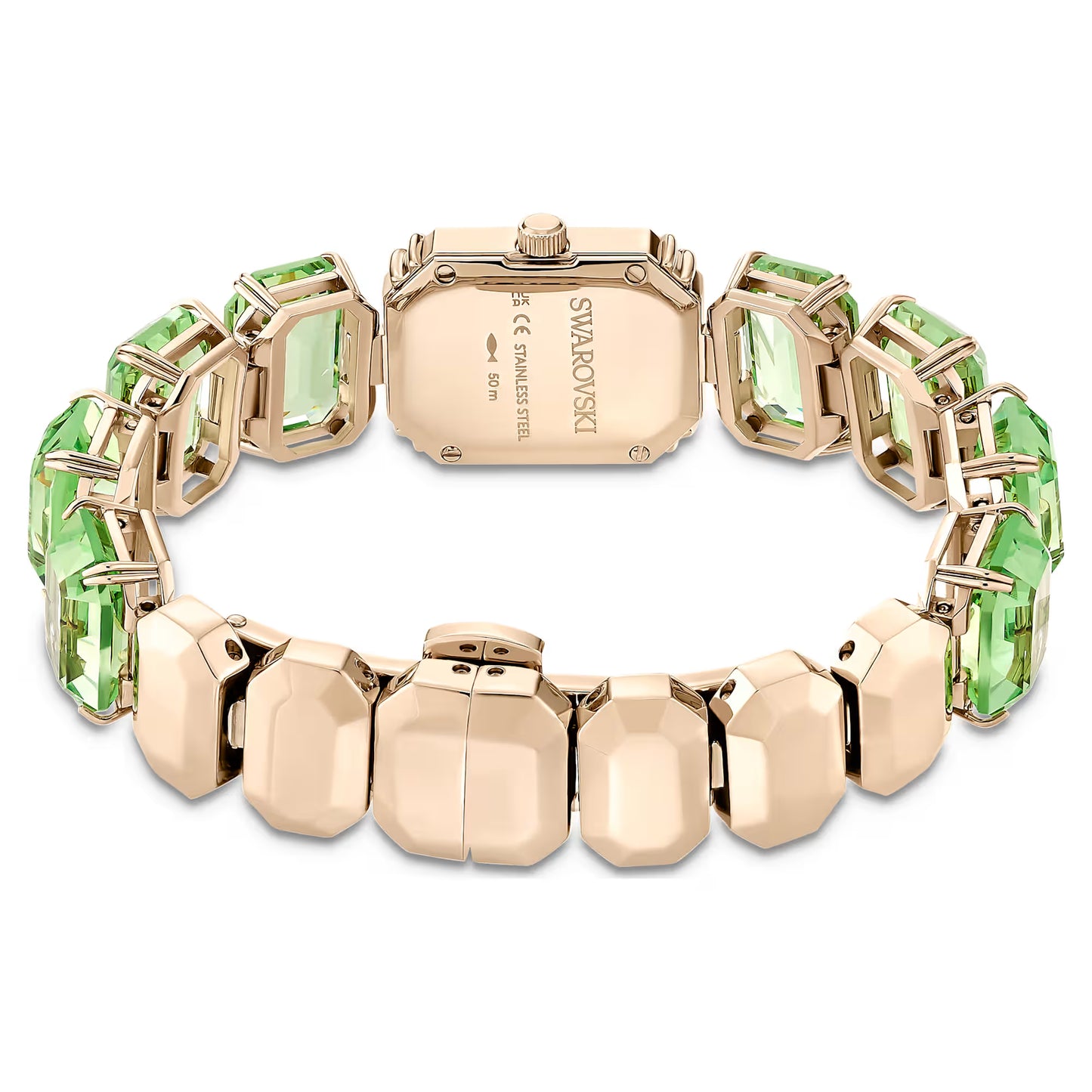 Watch, Octagon cut bracelet, Green, Champagne gold-tone finish