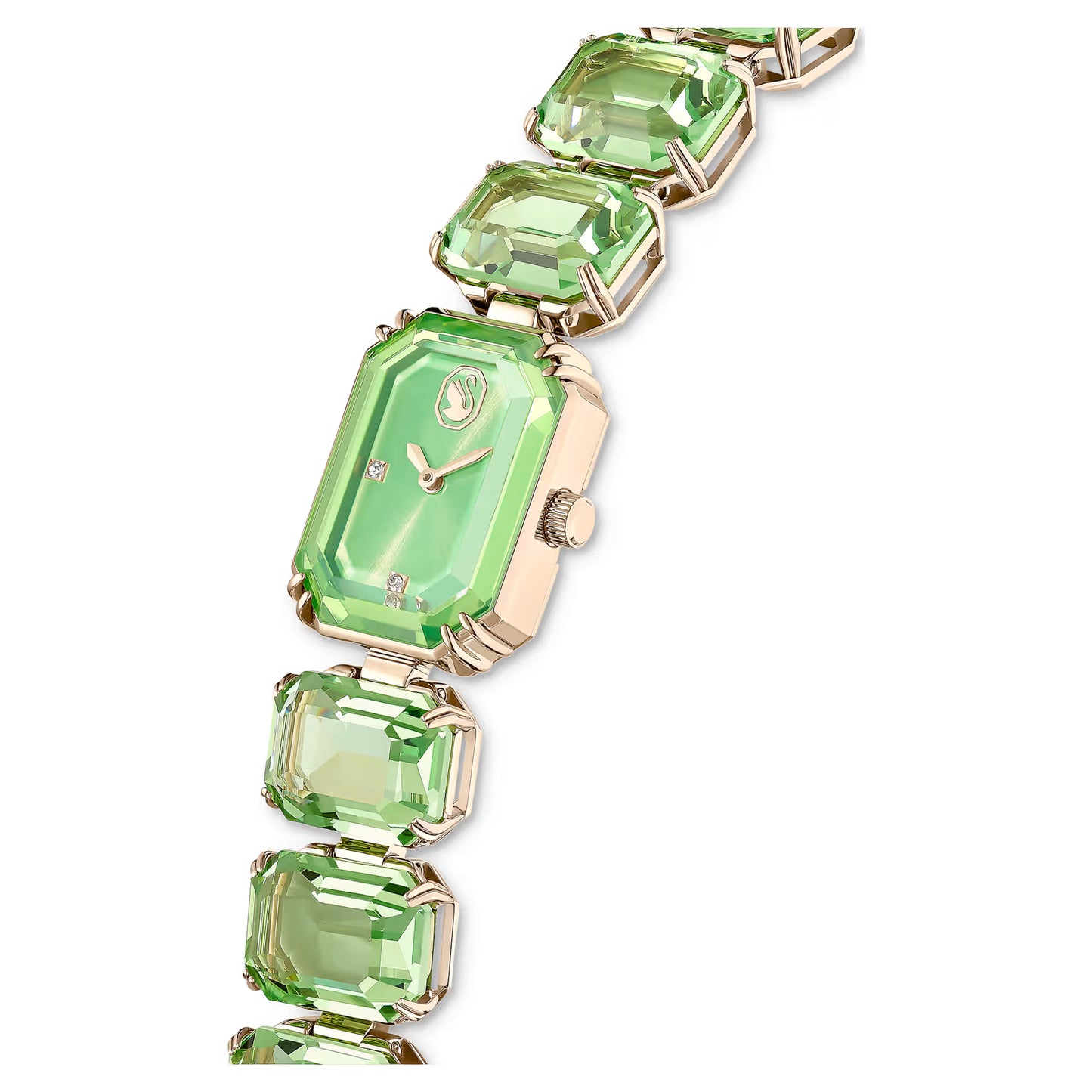 Watch, Octagon cut bracelet, Green, Champagne gold-tone finish