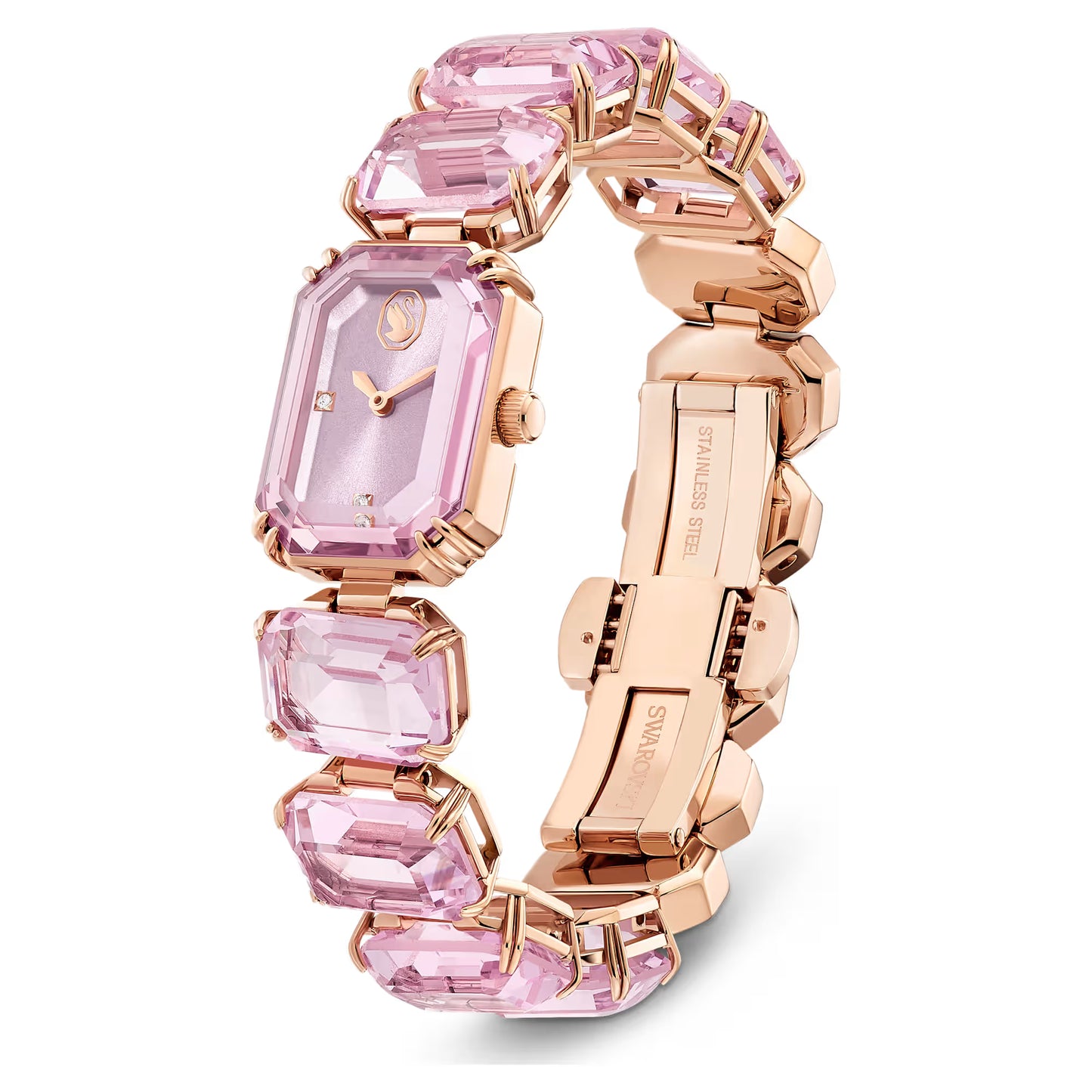 Watch, Octagon cut bracelet, Pink, Rose gold-tone finish