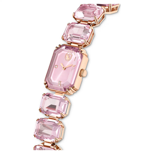 Watch, Octagon cut bracelet, Pink, Rose gold-tone finish