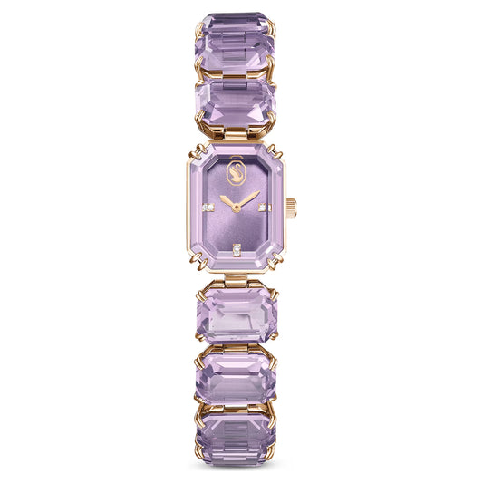 Watch, Octagon cut bracelet, Purple, Champagne gold-tone finish