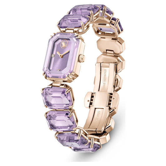 Watch, Octagon cut bracelet, Purple, Champagne gold-tone finish