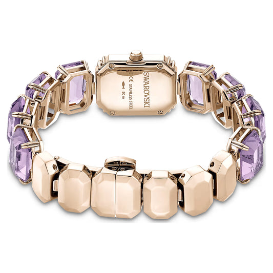 Watch, Octagon cut bracelet, Purple, Champagne gold-tone finish