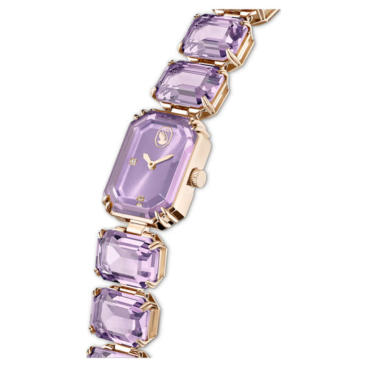 Watch, Octagon cut bracelet, Purple, Champagne gold-tone finish