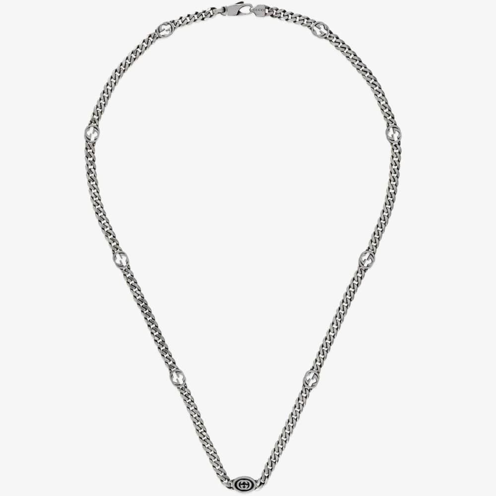 Sterling Silver & Black Enamel GUCCI Necklace
