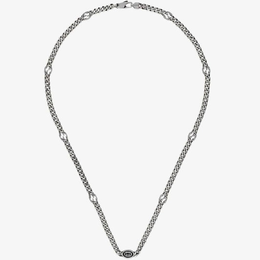 Sterling Silver & Black Enamel GUCCI Necklace